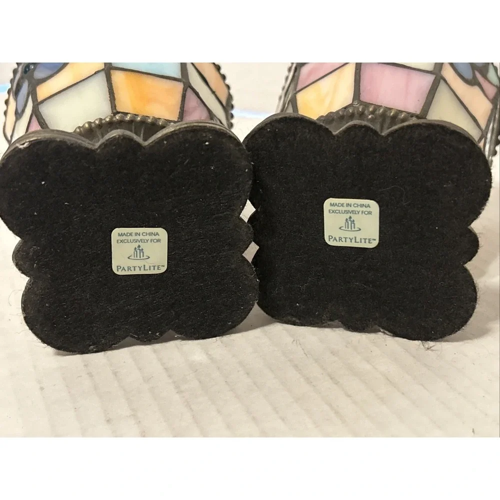 PartyLite Hydrangea Stained Glass Votive Tea Light Candle Holder Set Of 2